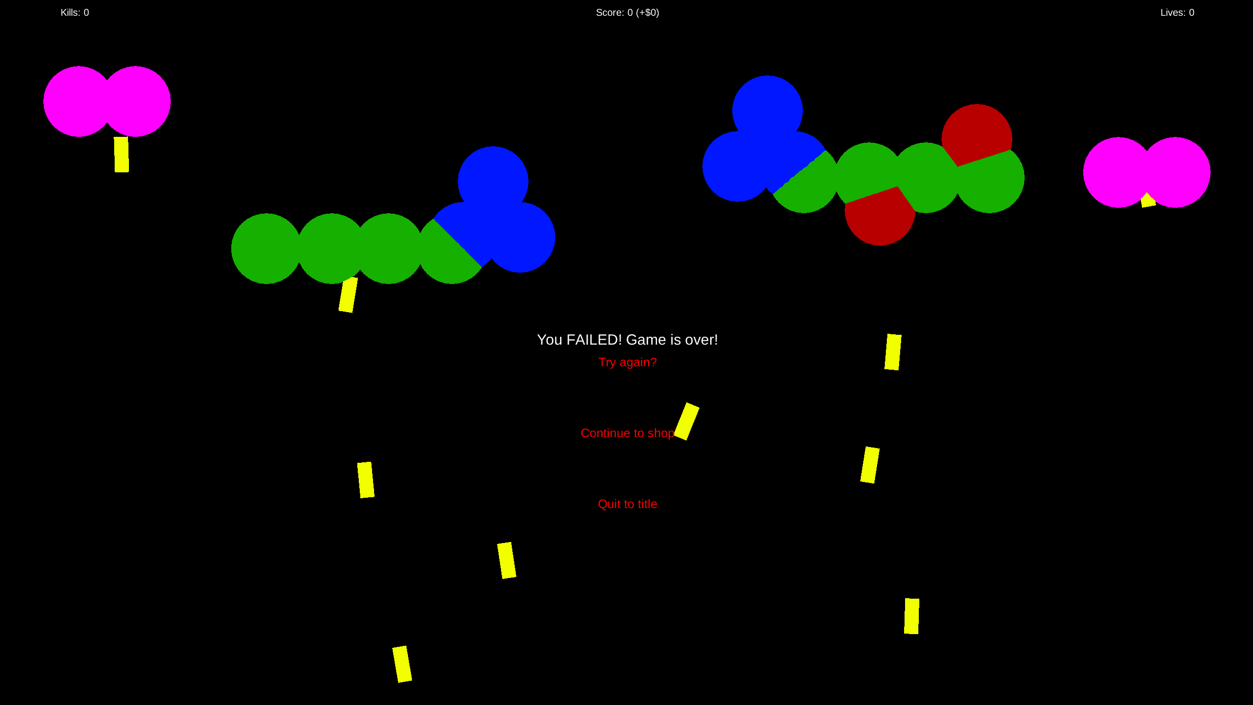 Multiple shapes shooting rays at the player